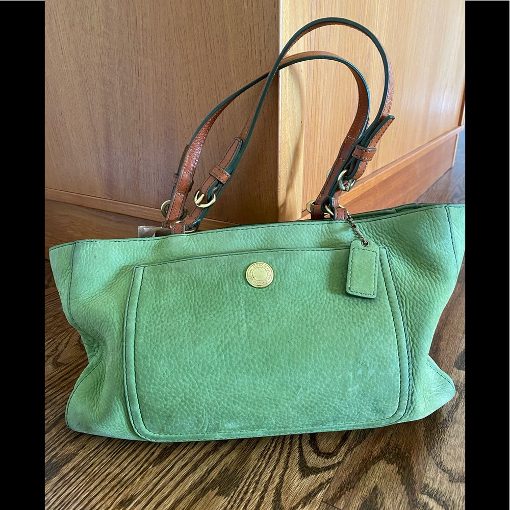 Coach Green Suede Leather Eastwest Tote Bag